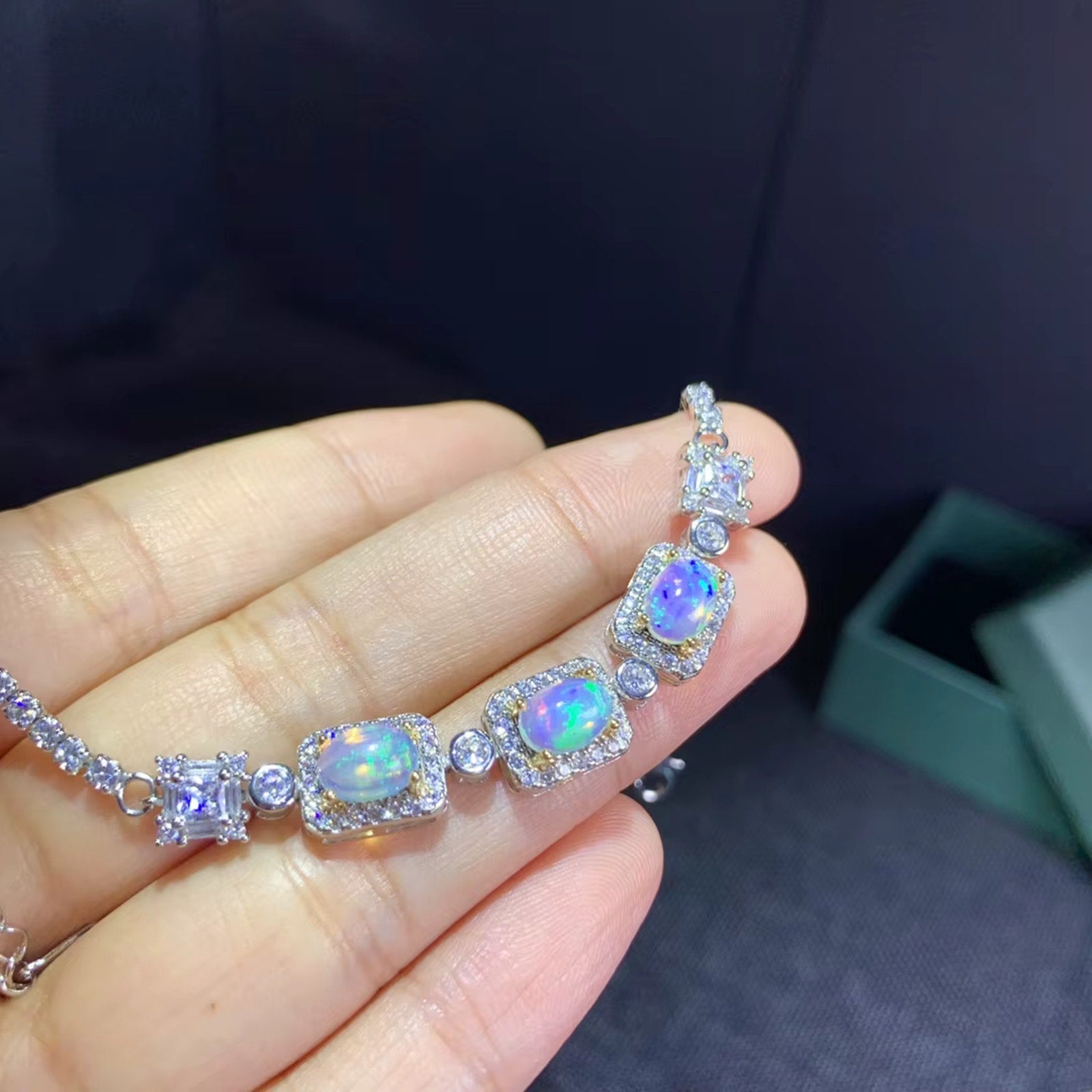 Fire Opal Bracelet 925 Sterling Silver, Natural Fire Opal Bracelet 5x7mm