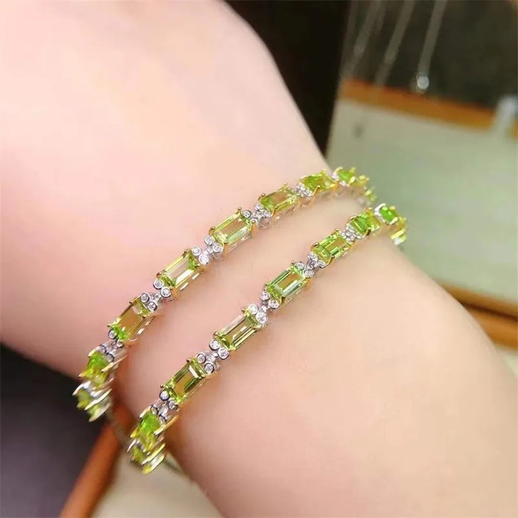 Natural Peridot Gemstone Bracelet 3x5mm 925 Sterling Silver