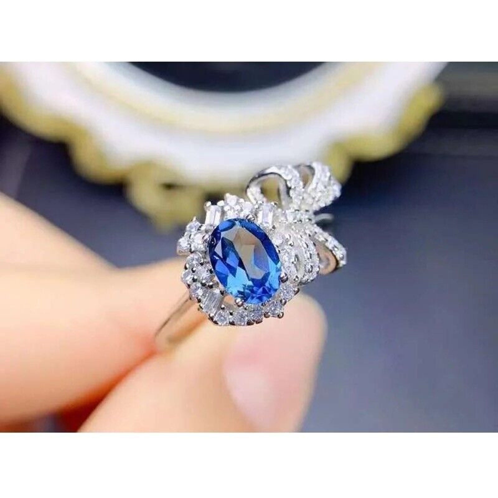 Natural London Blue Topaz Cocktail Ring, Sterling Silver London Blue Topaz Ring