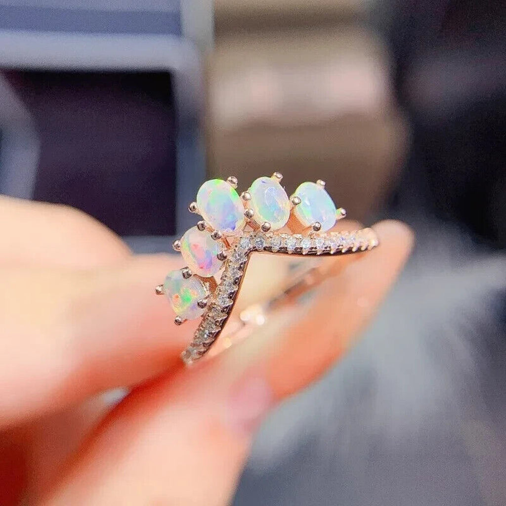 Natural Australian Fire Opal Wedding Band Ring, Opal Ring for Engagement
