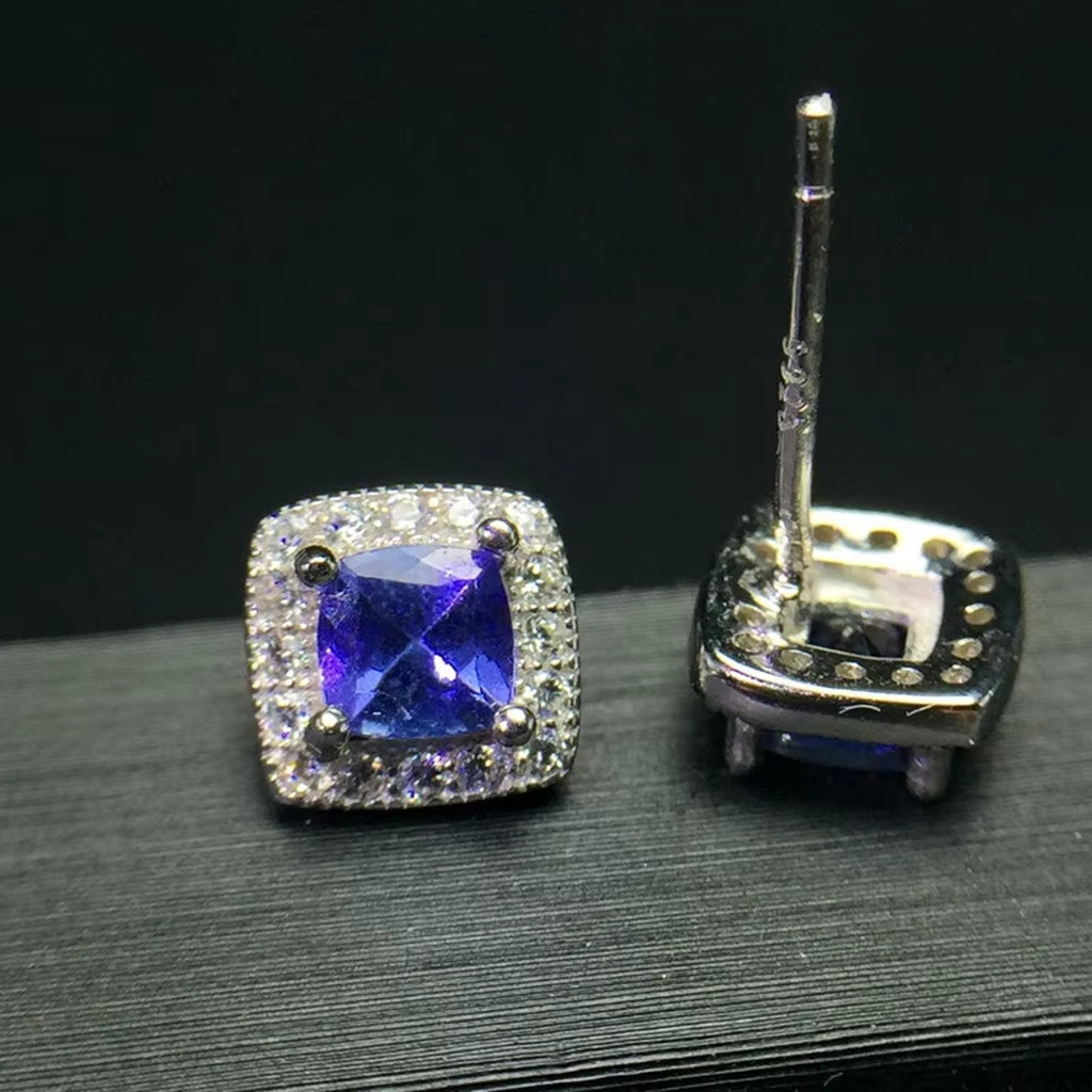 925 Sterling Silver Tanzanite Trillion Cut Stud Earrings For Women 4mm