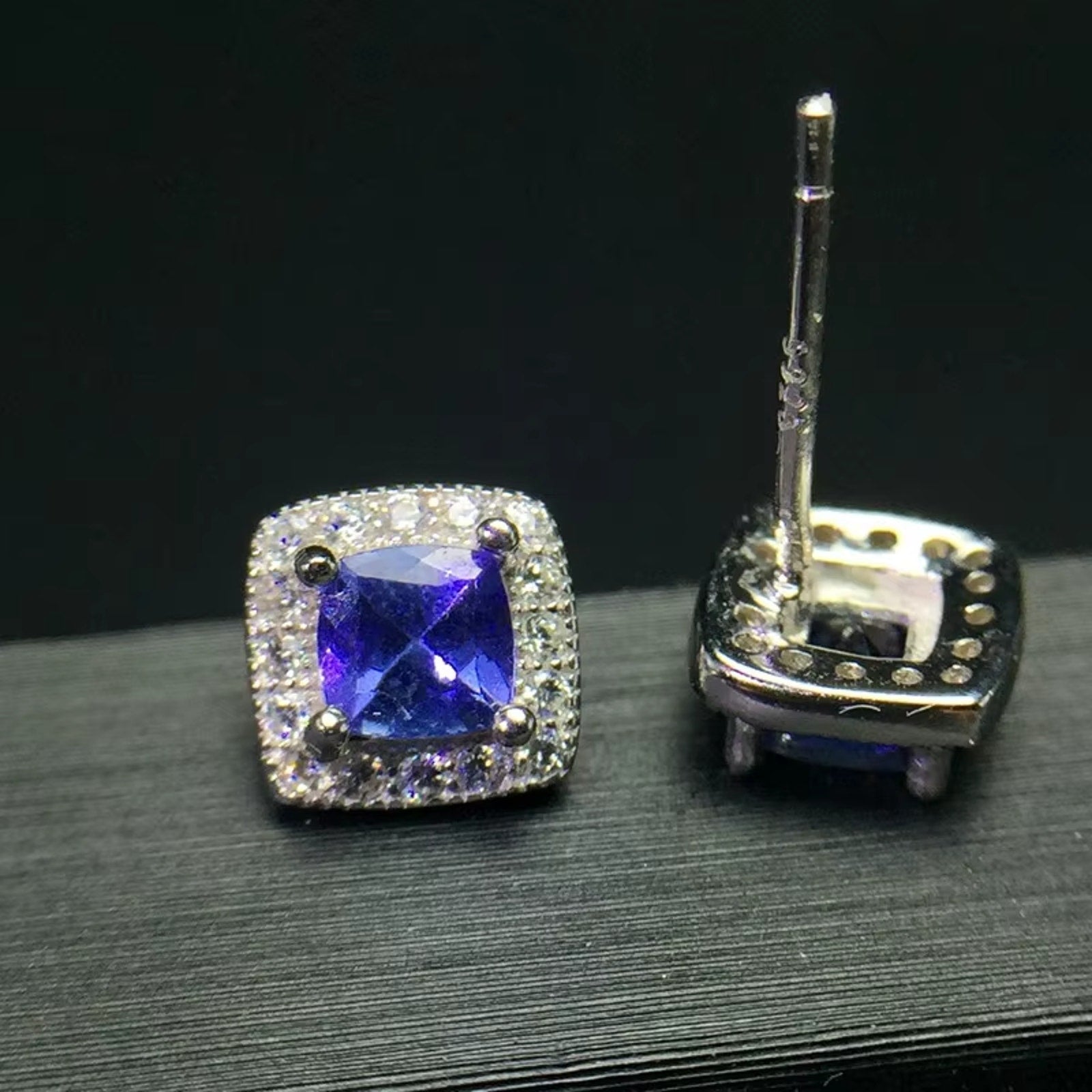 925 Sterling Silver Tanzanite Trillion Cut Stud Earrings For Women 4mm