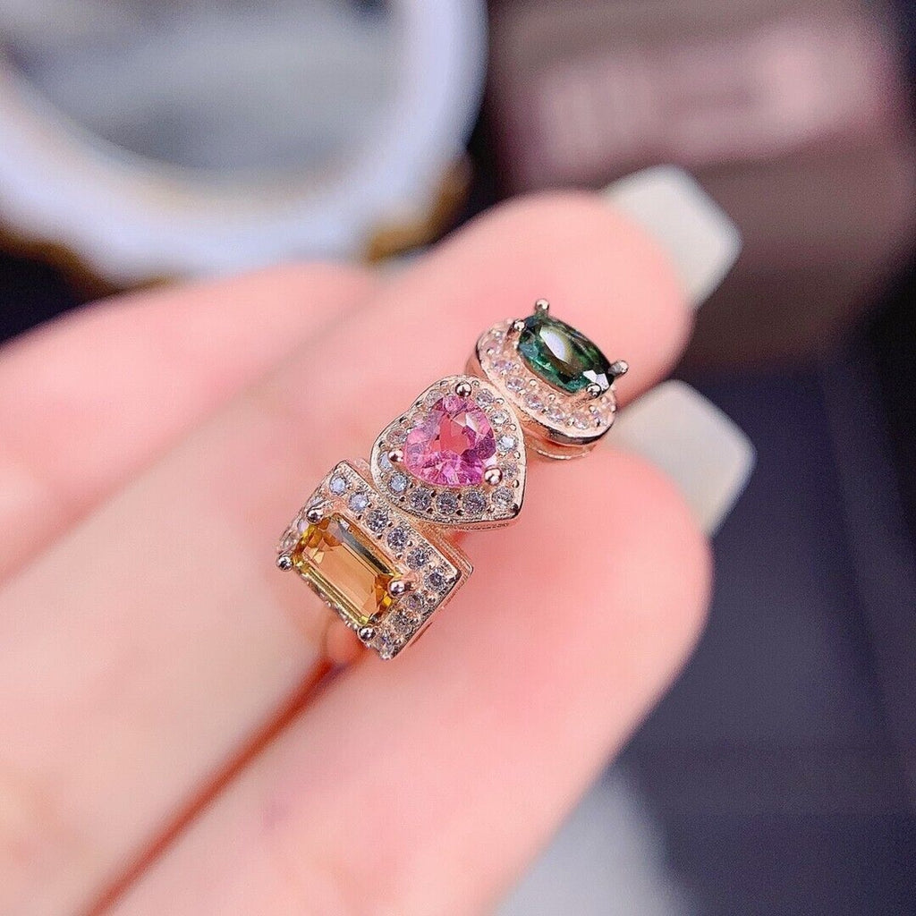 Women's Tourmaline Cocktail Ring, Genuine Tourmaline Gemstone Ring Sterling