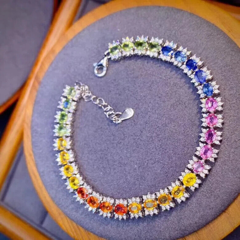 Natural Sapphire Tennis Bracelet, Blue Sapphire Bracelet 925 Sterling Silver