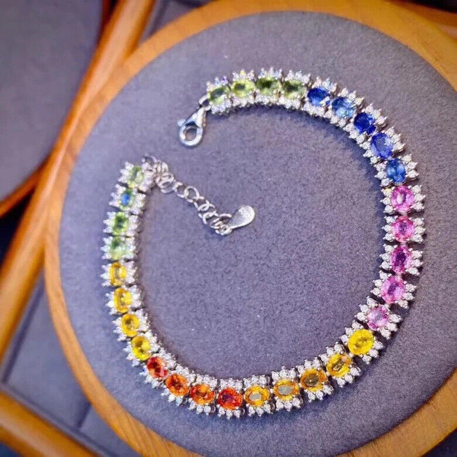 Natural Sapphire Tennis Bracelet, Blue Sapphire Bracelet 925 Sterling Silver