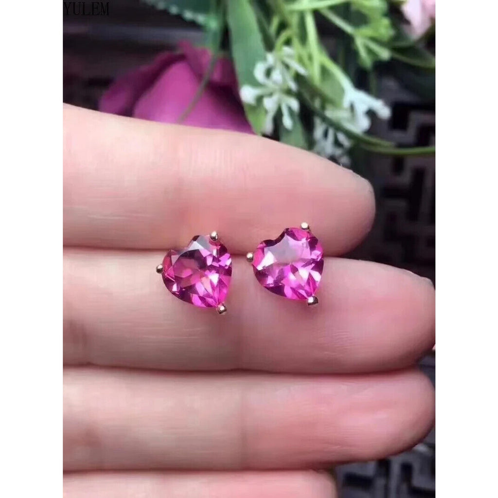 Pink Topaz Heart Stud Earrings – 8mm Natural Gemstone | 925 Sterling Silver