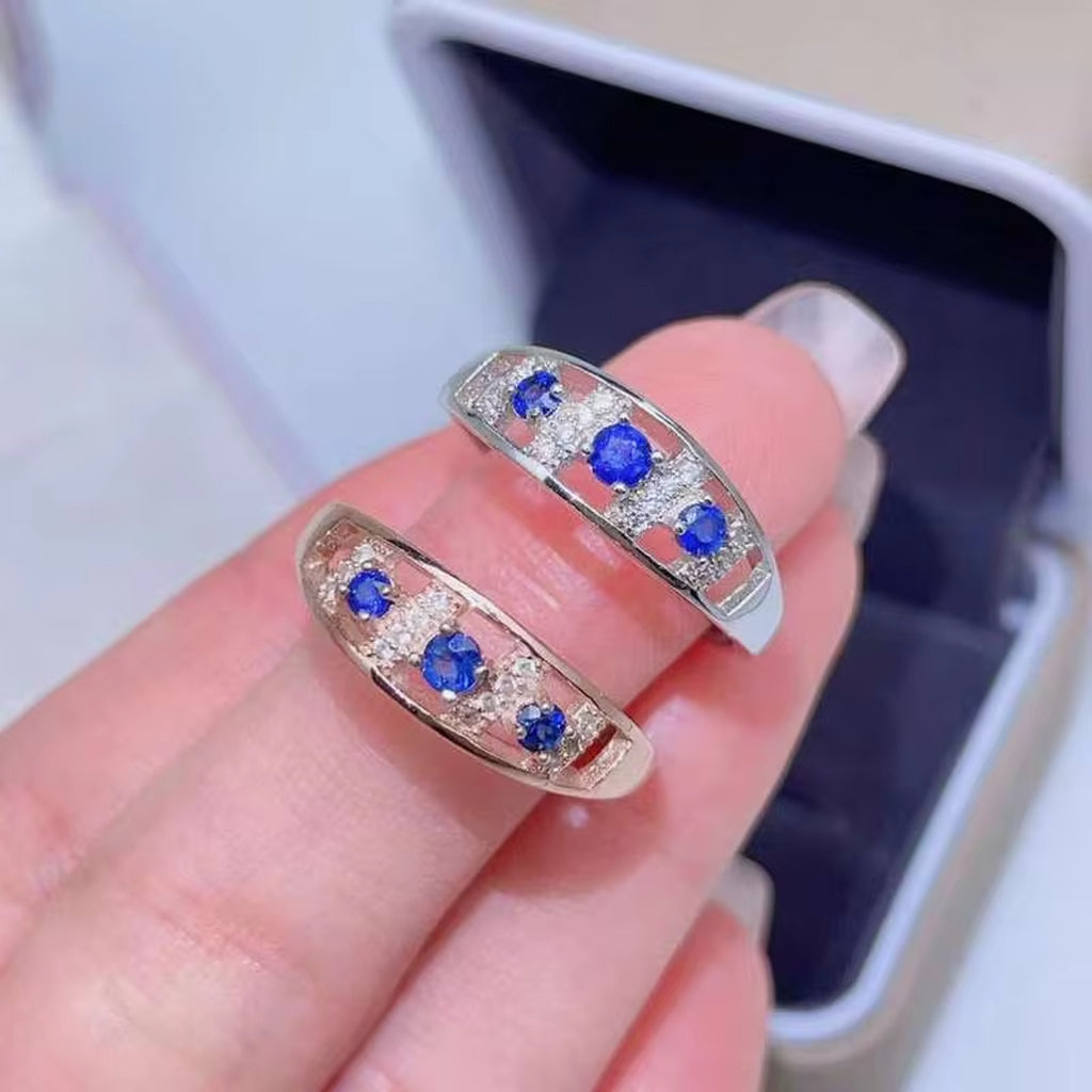 Blue Sapphire Band Ring, Natural Blue Sapphire Gemstone Ring 925 Sterling