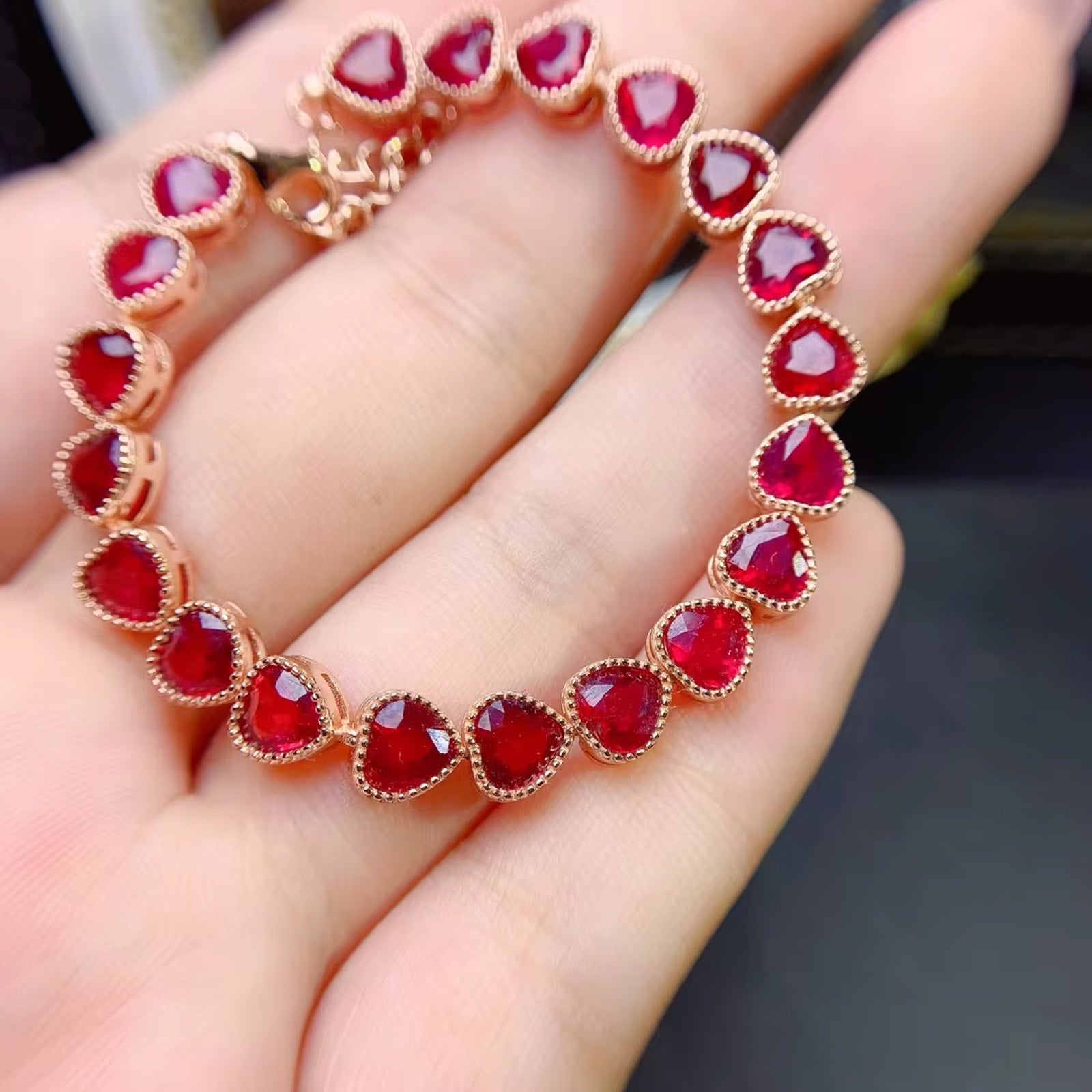 Natural Ruby Heart Bracelet, Women's Romantic Ruby Tennis Bracelet, Ruby Bracelet, Ruby Tennis Bracelet, Natural Ruby Bracelet, Genuine Ruby Bracelet, Women's Ruby Bracelets, Natural Ruby Tennis Bracelet, Bright Red Ruby Bracelet, Sterling Silver Ruby Bracelet, Gold Ruby Bracelet, Ruby Tennis Bracelets For Women, Rose Gold Ruby Bracelet, Ruby Gemstone Bracelet, July Birthstone Ruby, Women's Ruby Jewelry