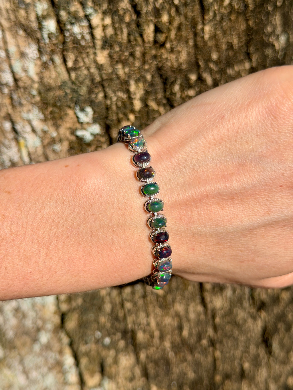 Natural Black Fire Opal Gemstone Tennis Bracelet 4x6mm