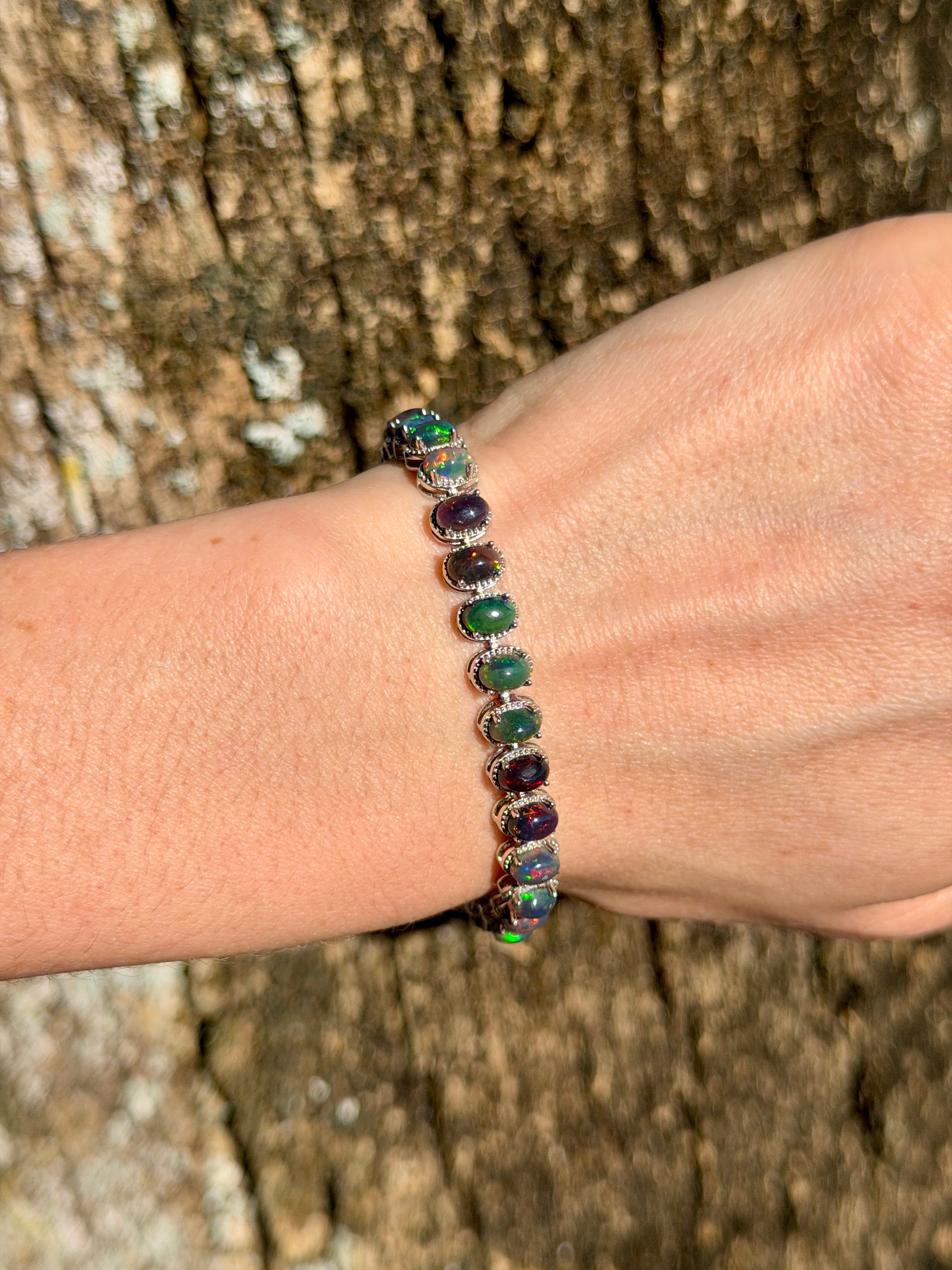 Natural Black Fire Opal Gemstone Tennis Bracelet 4x6mm