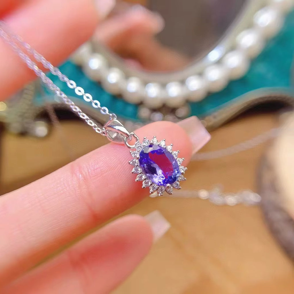 1.5CT Natural Tanzanite Pendant Necklace, Tanzanite Neckace VVS Grade 6x8mm