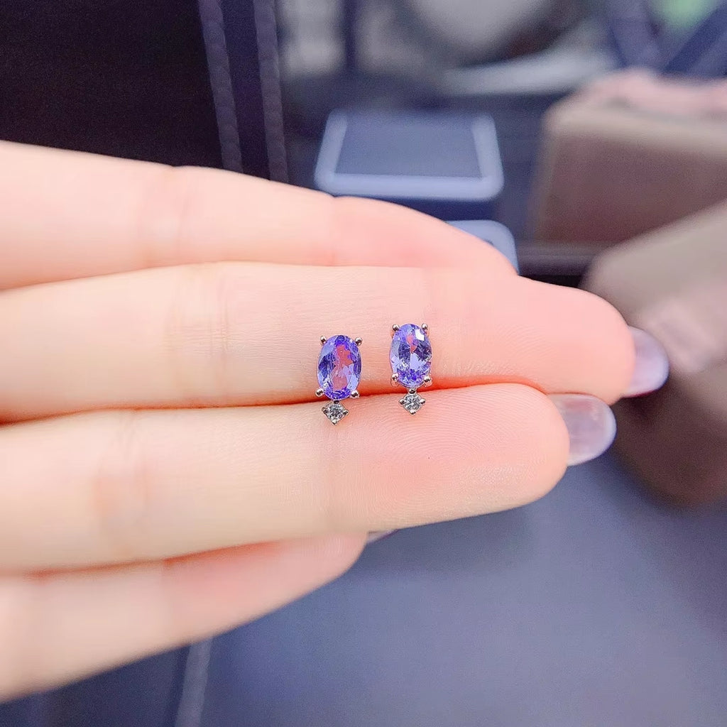 Purple Tanzanite Earrings, Natural Tanzanite Stud Earrings Sterling Silver 4x6mm