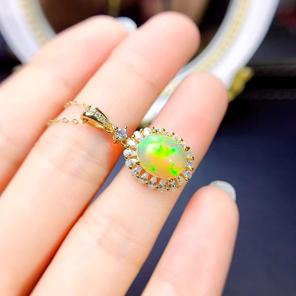 Fire Opal Jewelry Set 8x10mm, Fire Opal Earrings, Fire Opal Ring and Necklace