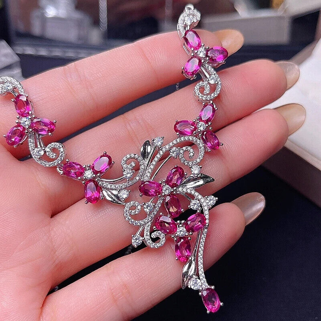 Pink Topaz Gemstone Necklace VVS1 Grade 4x6mm 925 Sterling Silver