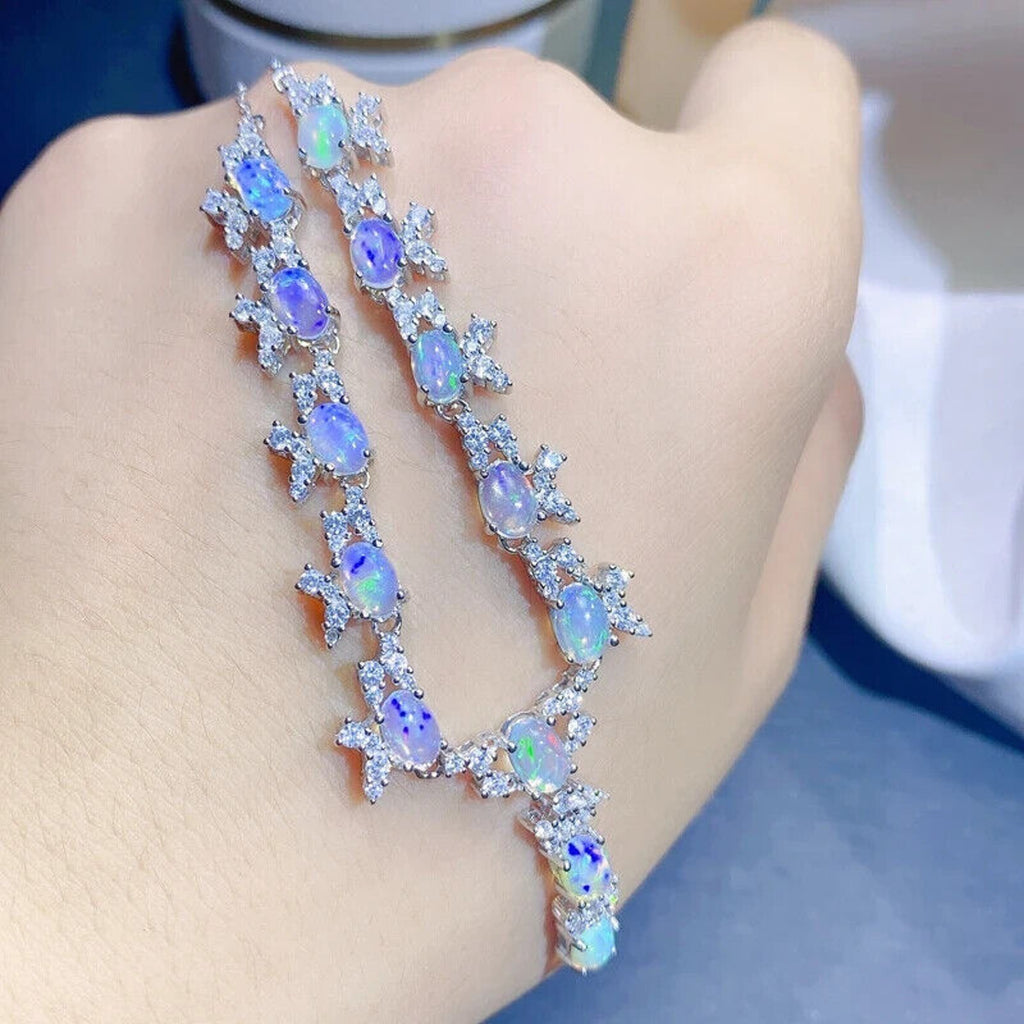 Natural Fire Opal Statement Necklace, Fire Opal Dangle Necklace 5x7mm Sterling