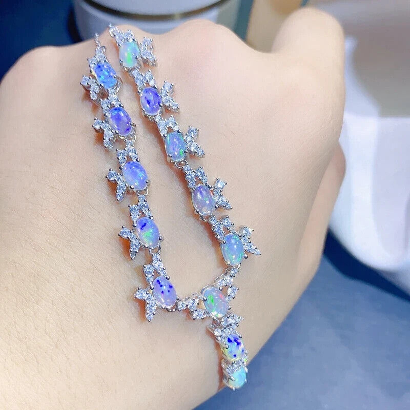 Natural Fire Opal Statement Necklace, Fire Opal Dangle Necklace 5x7mm Sterling