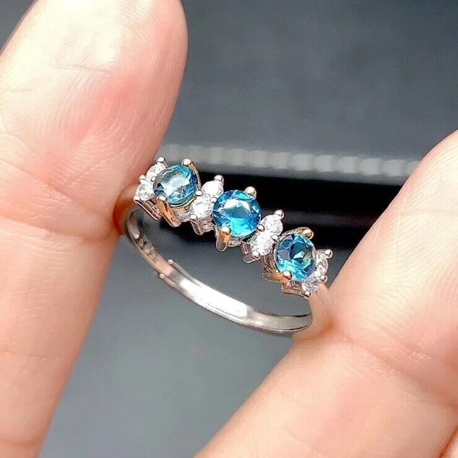 Natural London Blue Topaz Band Ring 3mm Platinum Plated