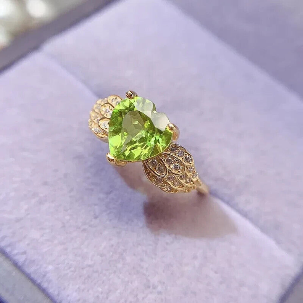 Natural Peridot Gemstone Heart Ring 8mm 2CT, August Birthstone Peridot Ring