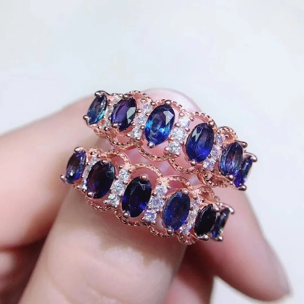 Natural Sapphire Band Ring, Sapphire Lace Ring 925 Sterling Silver 3x4mm