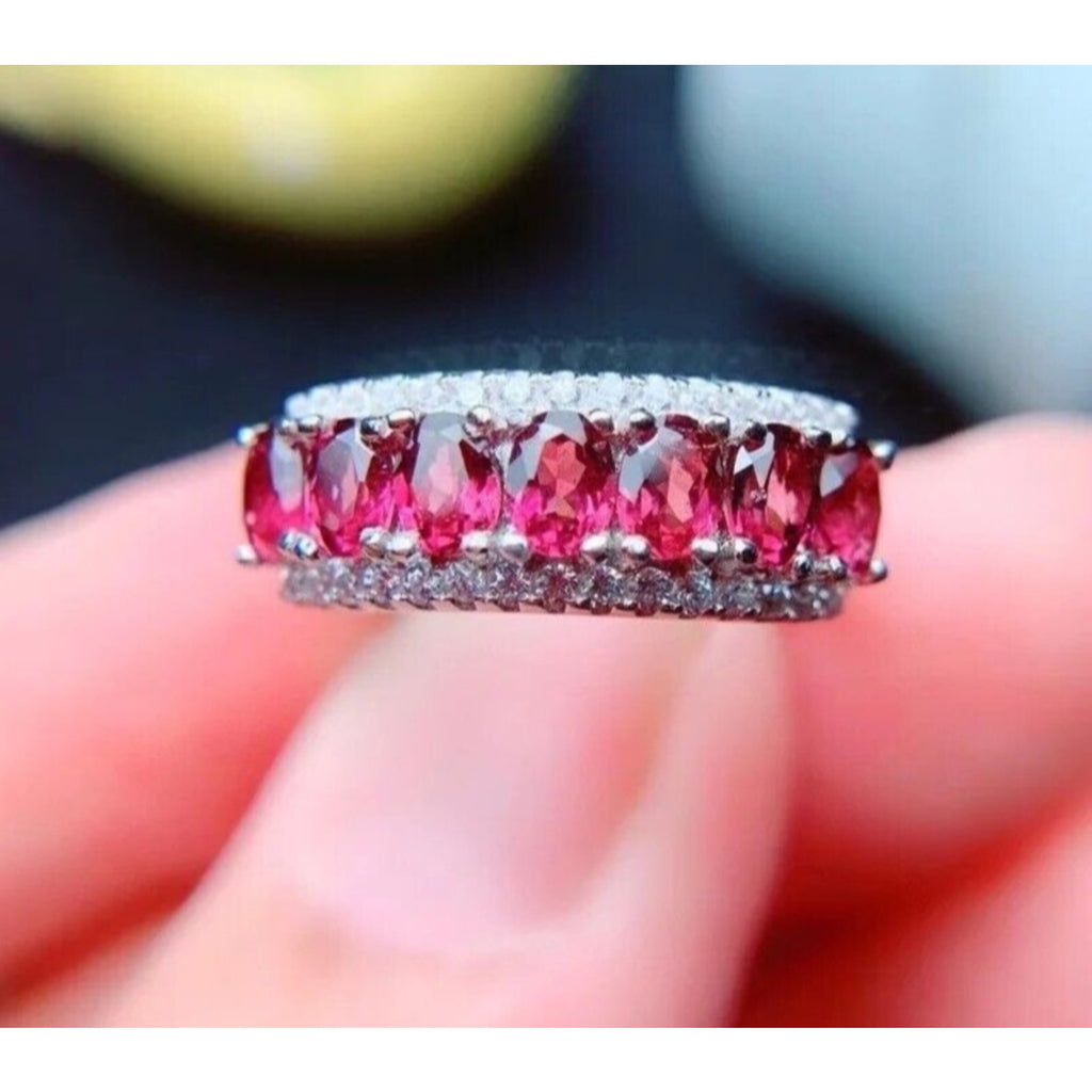 Bright Pink Topaz Band Ring 925 Sterling Silver 3x4mm