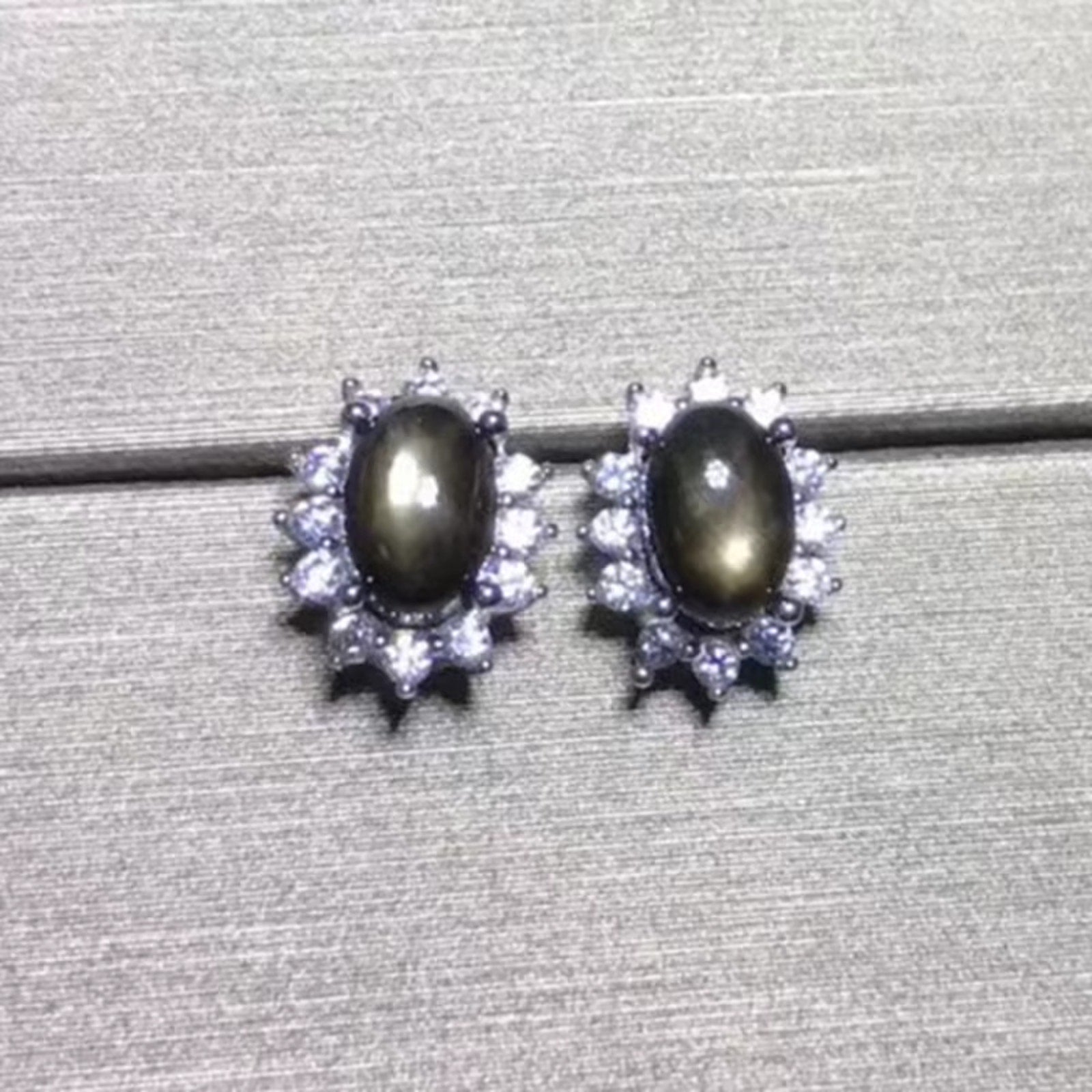 Natural Star Sapphire Earrings 925 Sterling Silver, Gray Star Sapphire Earrings