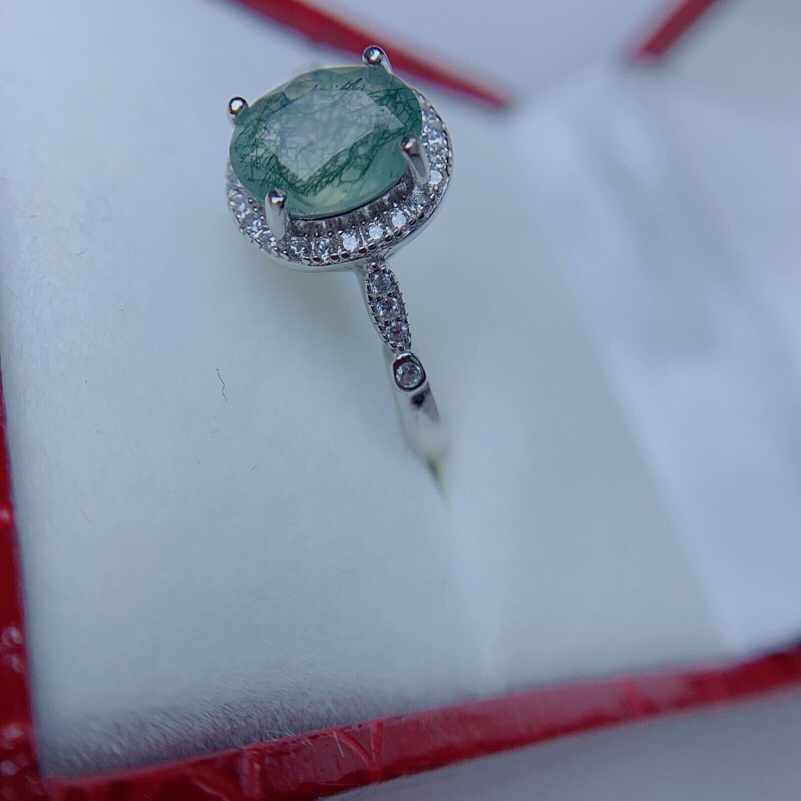 Moss Agate 925 Sterling Silver Ring, 6x8 Natural Moss Agate