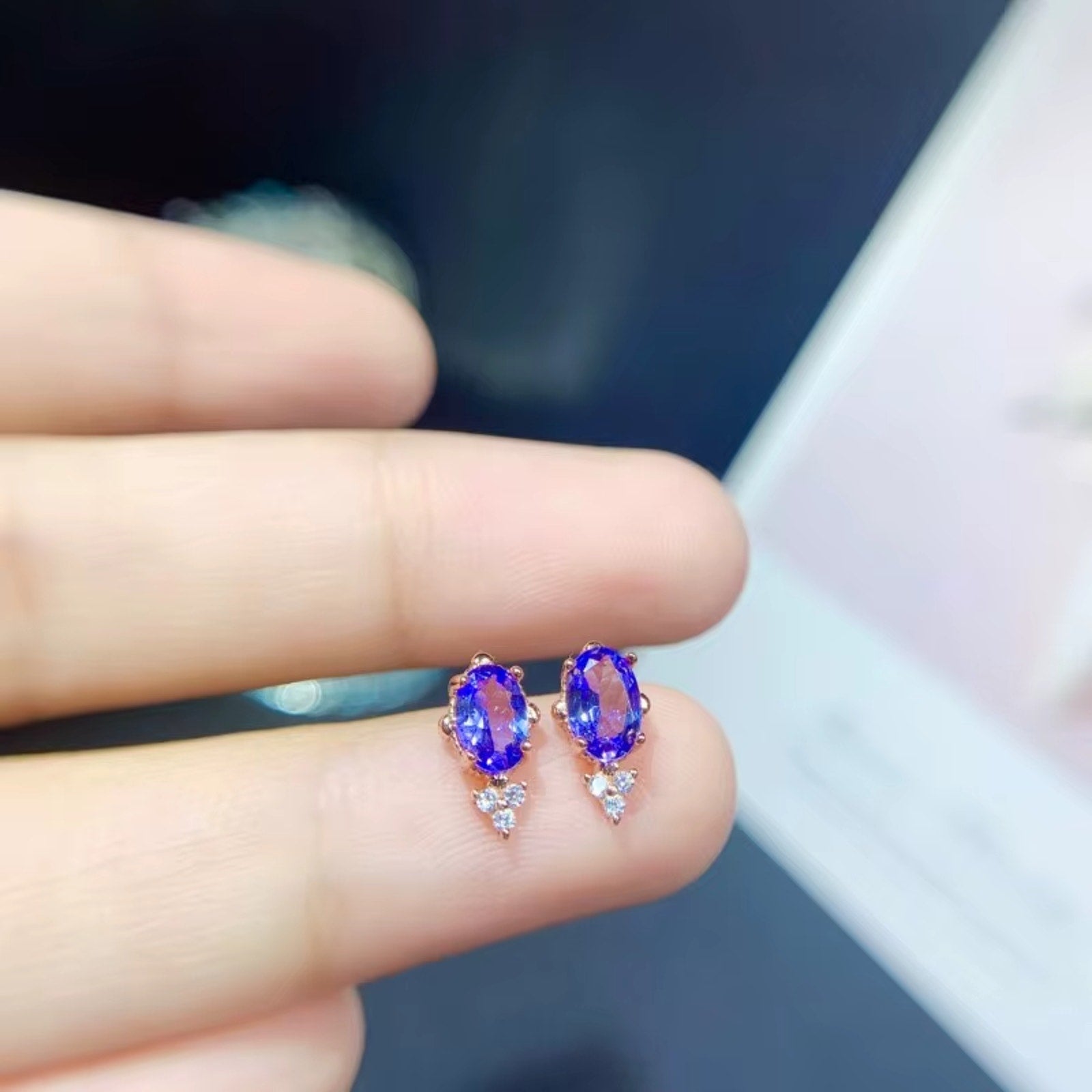 925 Sterling Silver 1Ct Tanzanite Oval 4x6mm Stud Earrings Women