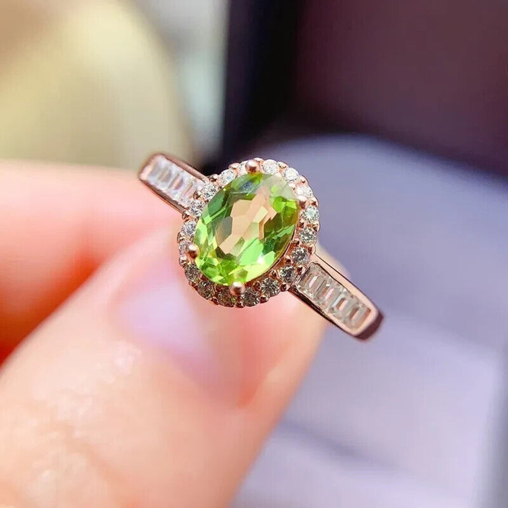 Natural Peridot Gemstone Ring 5x7mm, August Birthstone Peridot Ring