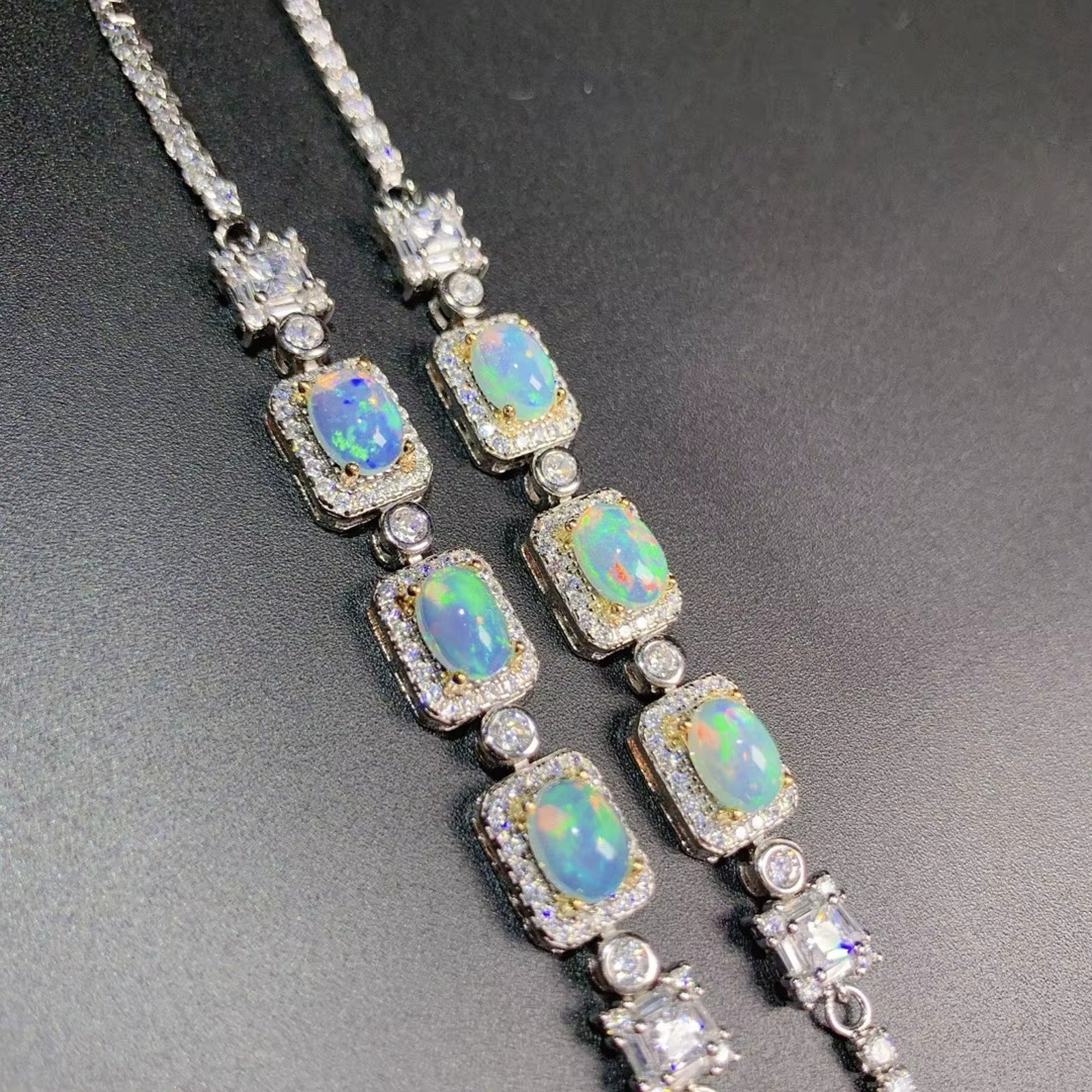 Fire Opal Bracelet 925 Sterling Silver, Natural Fire Opal Bracelet 5x7mm