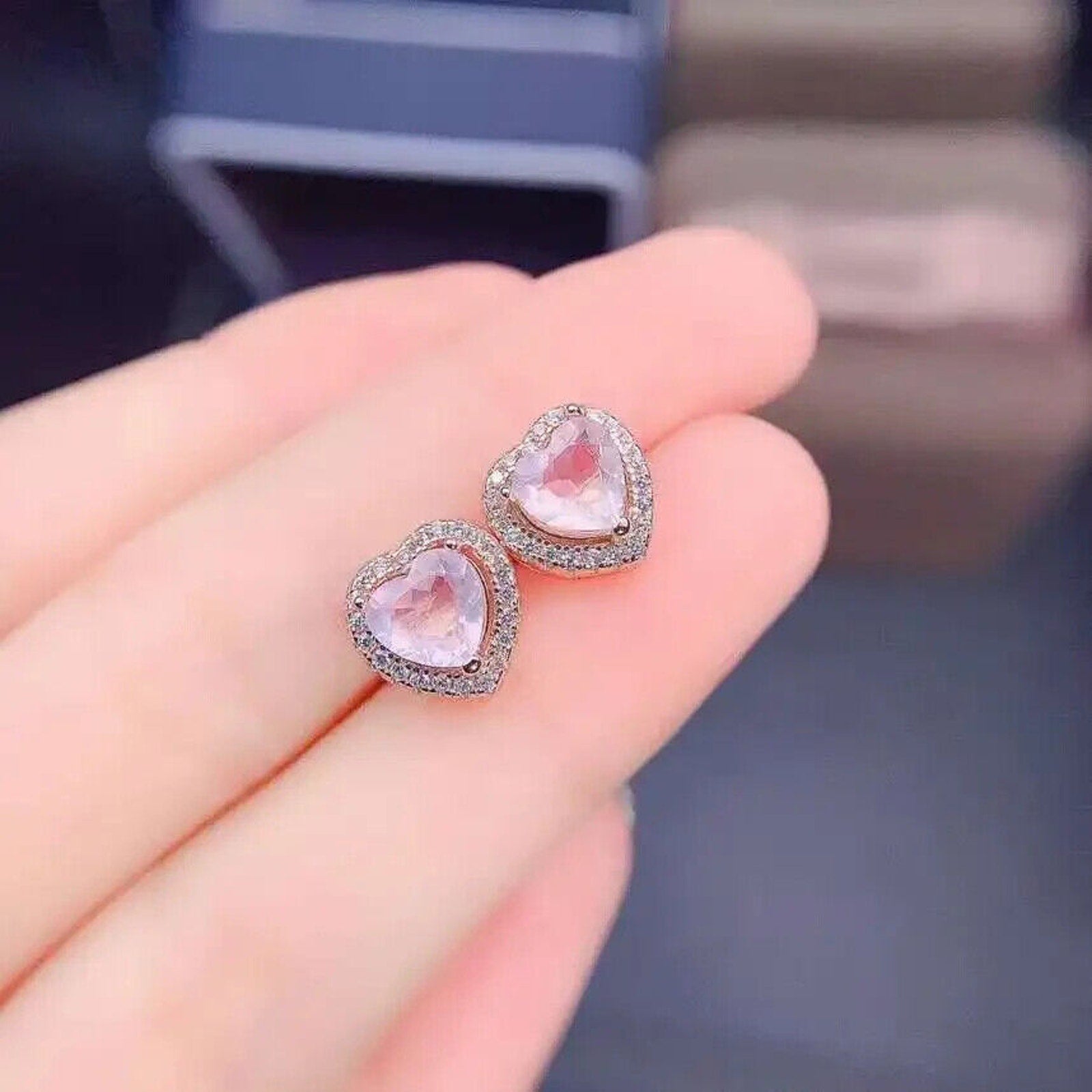 Heart Shape Rose Quartz Stud Earrings 6mm 925 Sterling Silver