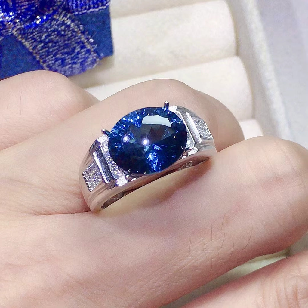 5CT Mens London Blue Topaz Ring 925 Sterling Silver VVS Grade 8x12mm