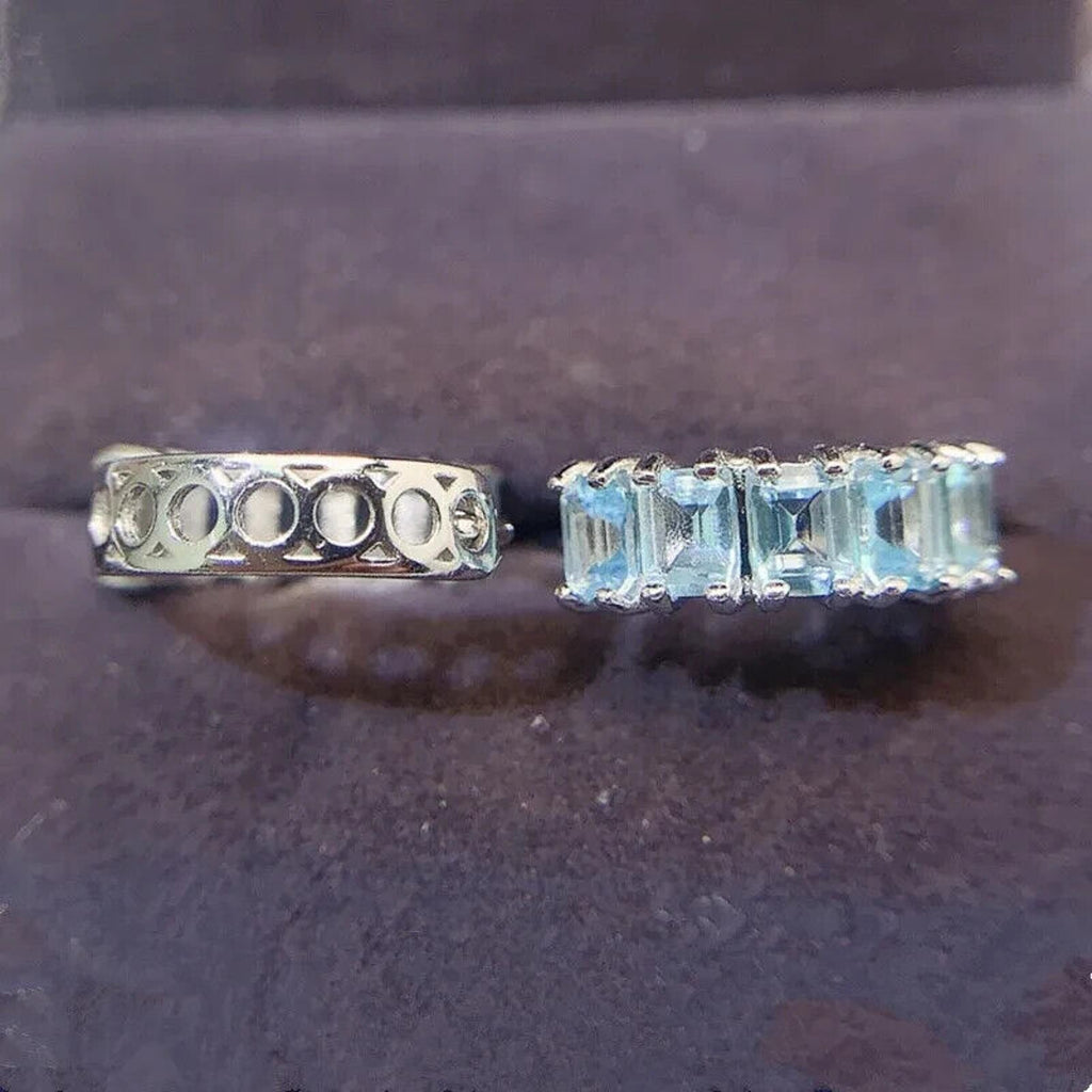 Blue Topaz Hoop Earrings, Sterling Silver Blue Topaz Earrings 3x4mm