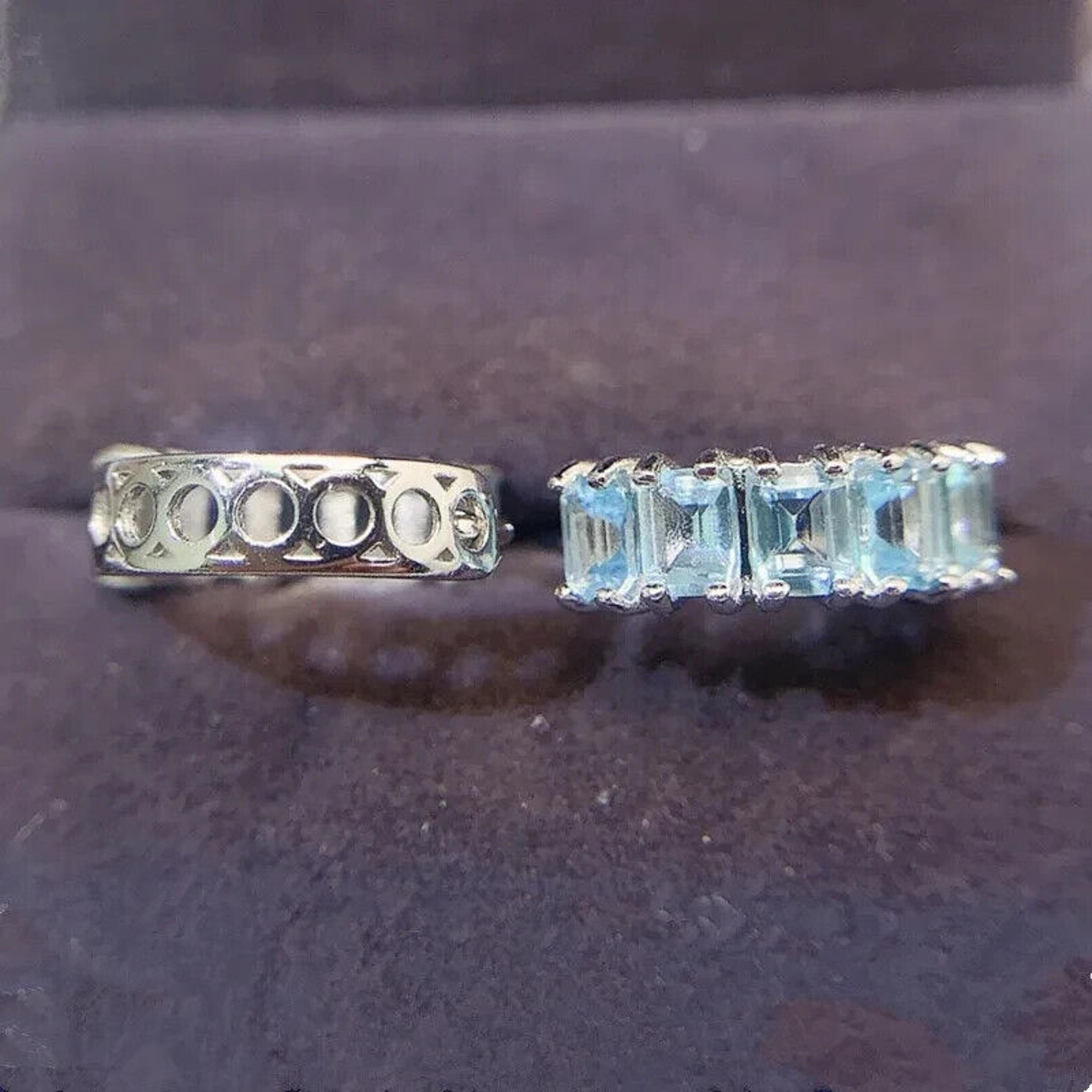 Blue Topaz Hoop Earrings, Sterling Silver Blue Topaz Earrings 3x4mm