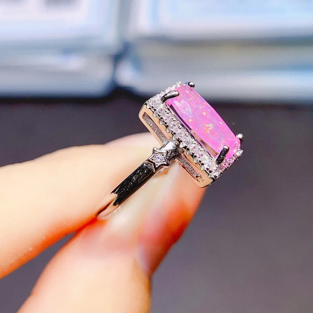Pink Fire Opal Gemstone Ring 5x10mm, Natural Pink Fire Opal Statement Ring