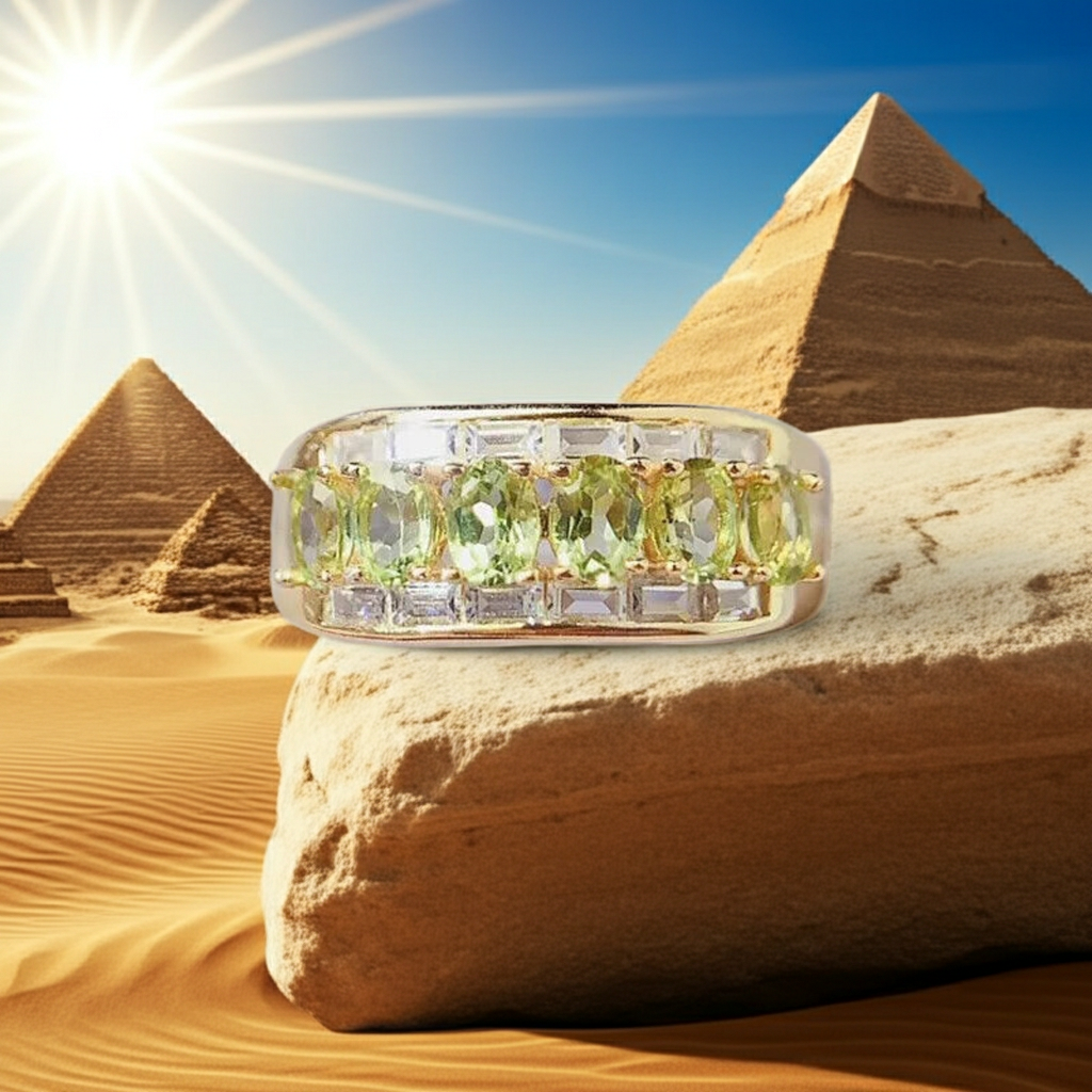 Natural Peridot Gemstone Band Ring 3x4mm, August Birthstone Peridot Ring