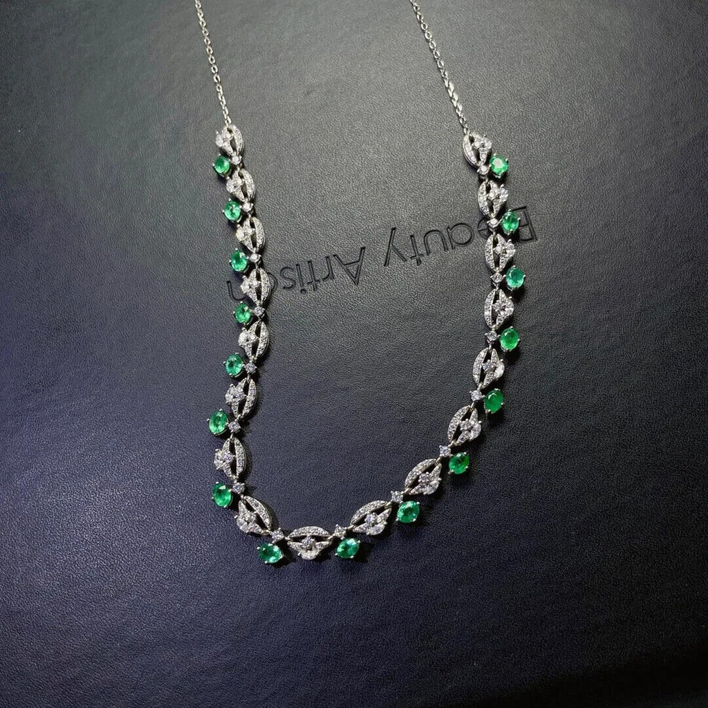 Women's Emerald Collar Necklace, Natural Emerald Necklace Platinum Plated