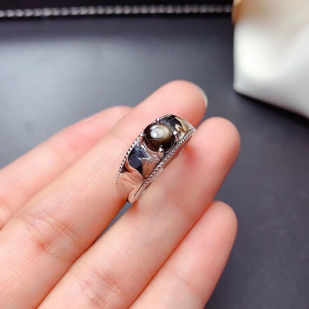 Natural Gray Star Sapphire Sterling Silver Band Ring, Star Sapphire Ring