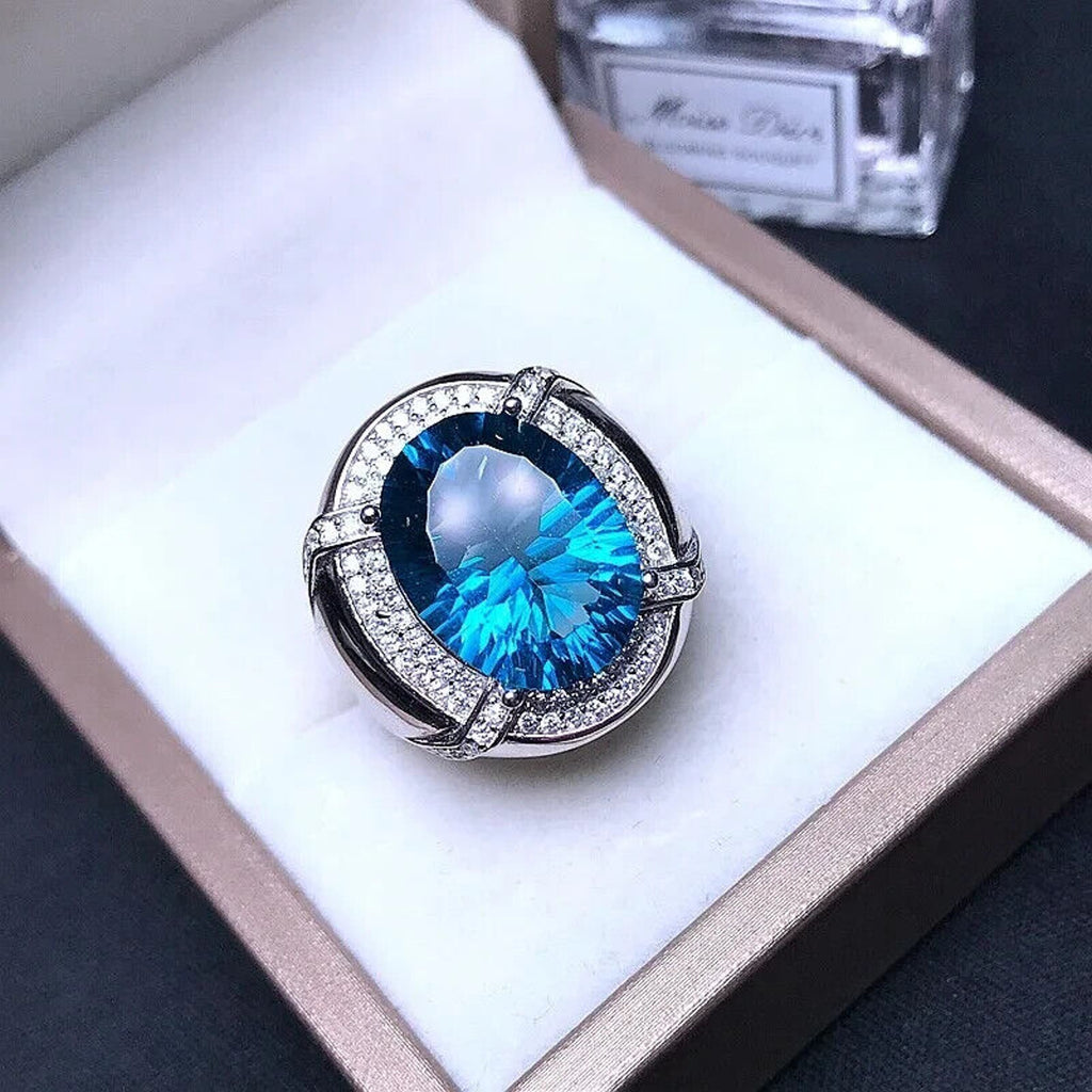 Men's London Blue Topaz Ring, Natural London Blue Topaz, London Blue Topaz, Men's Topaz Ring