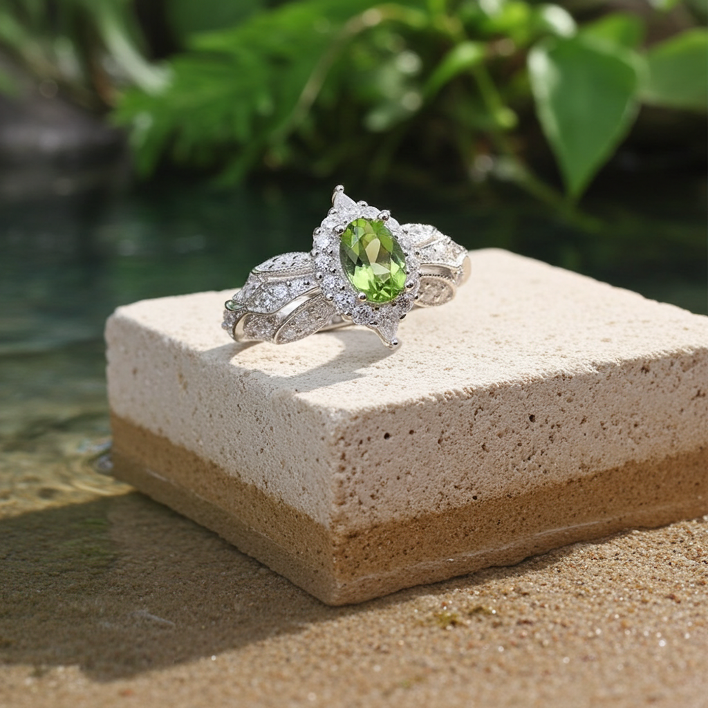 Natural Peridot Gemstone Ring 4x6mm, August Birthstone Peridot Ring Sterling