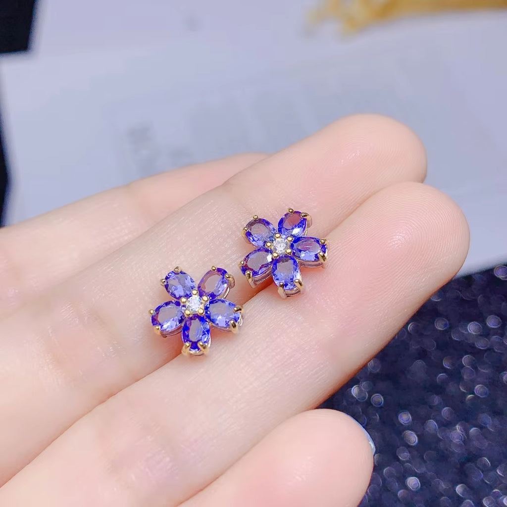 Purple Tanzanite Earrings, Tanzanite Gemstone Flower Earrings Sterling Silver