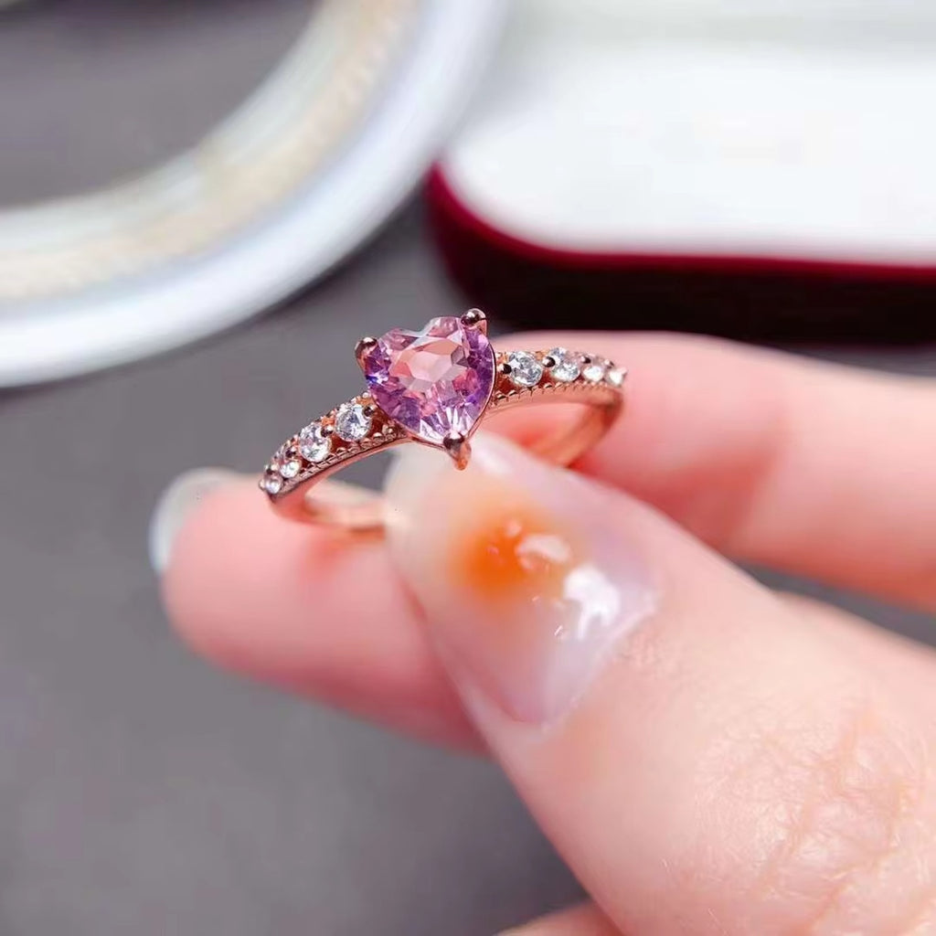 Pink Powder Tourmaline Heart Ring, Natural Pink Tourmaline Gemstone Ring