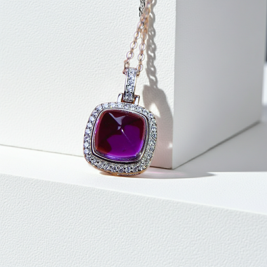2.85CT Sugarloaf Cut Amethyst Gemstone Pendant