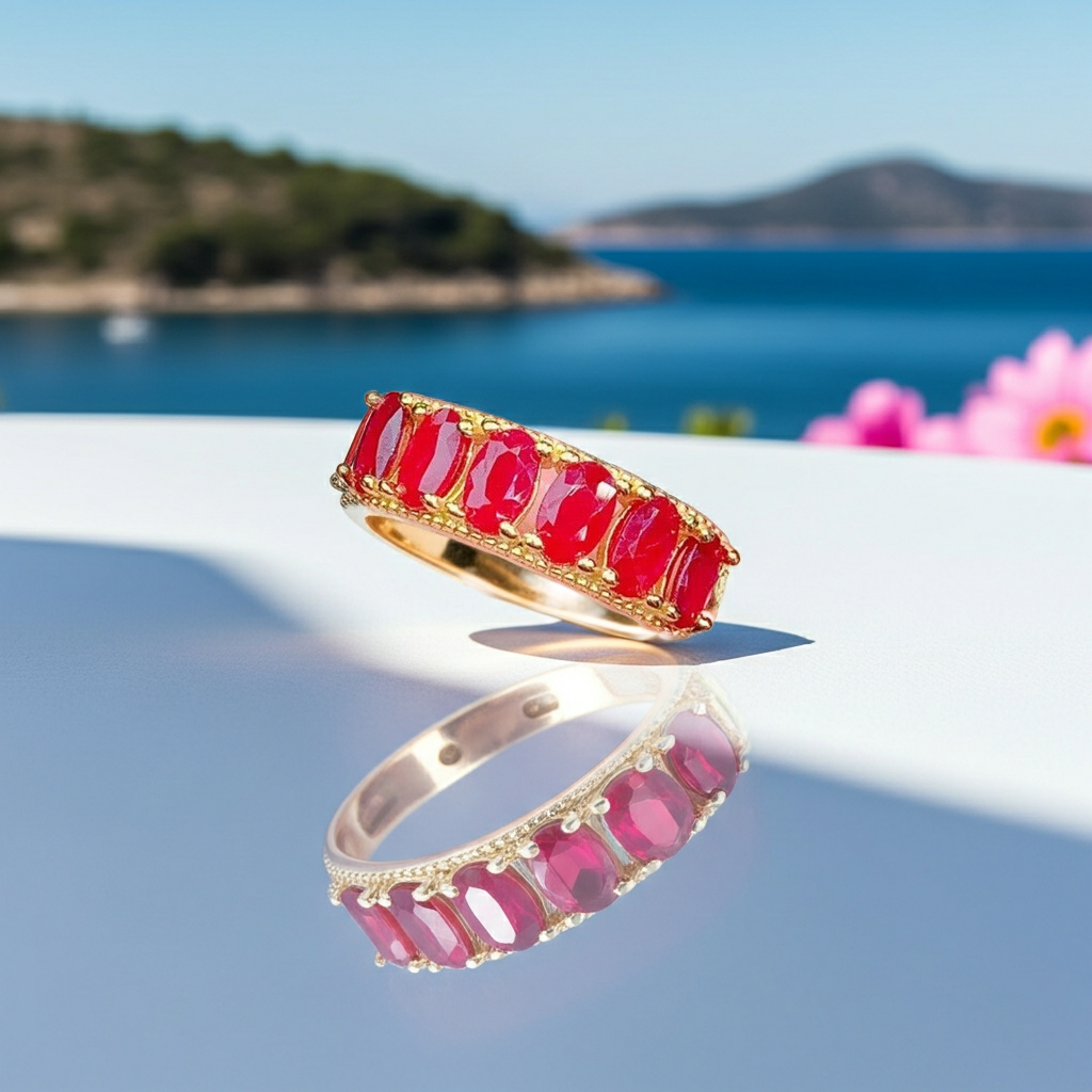 Natural Ruby Band Ring – 3x5mm Oval Ruby 925 Sterling Silver | PHIMSERA