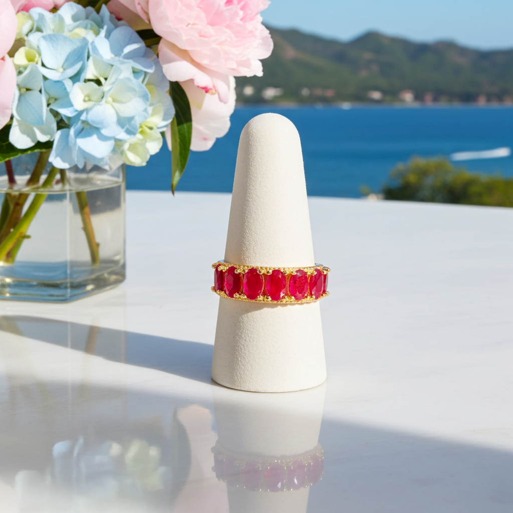 Natural Ruby Band Ring – 3x5mm Oval Ruby 925 Sterling Silver | PHIMSERA