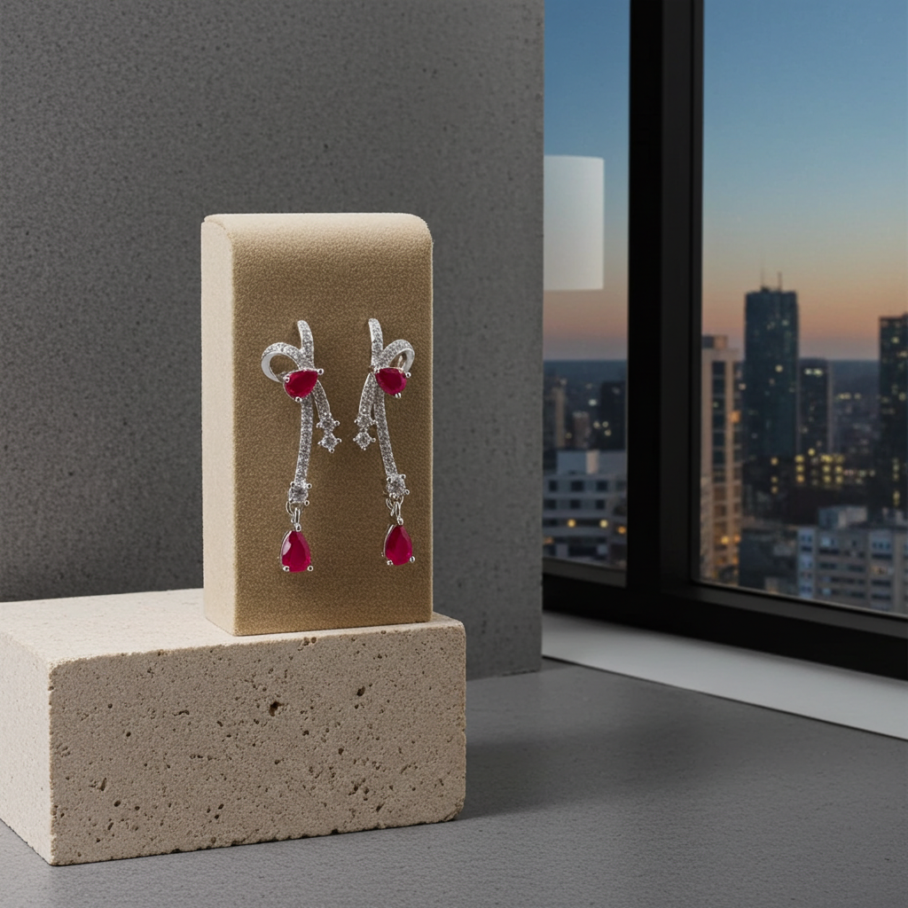 Natural Ruby Pear Cut Dangle Earrings 3x4mm Platinum Plated