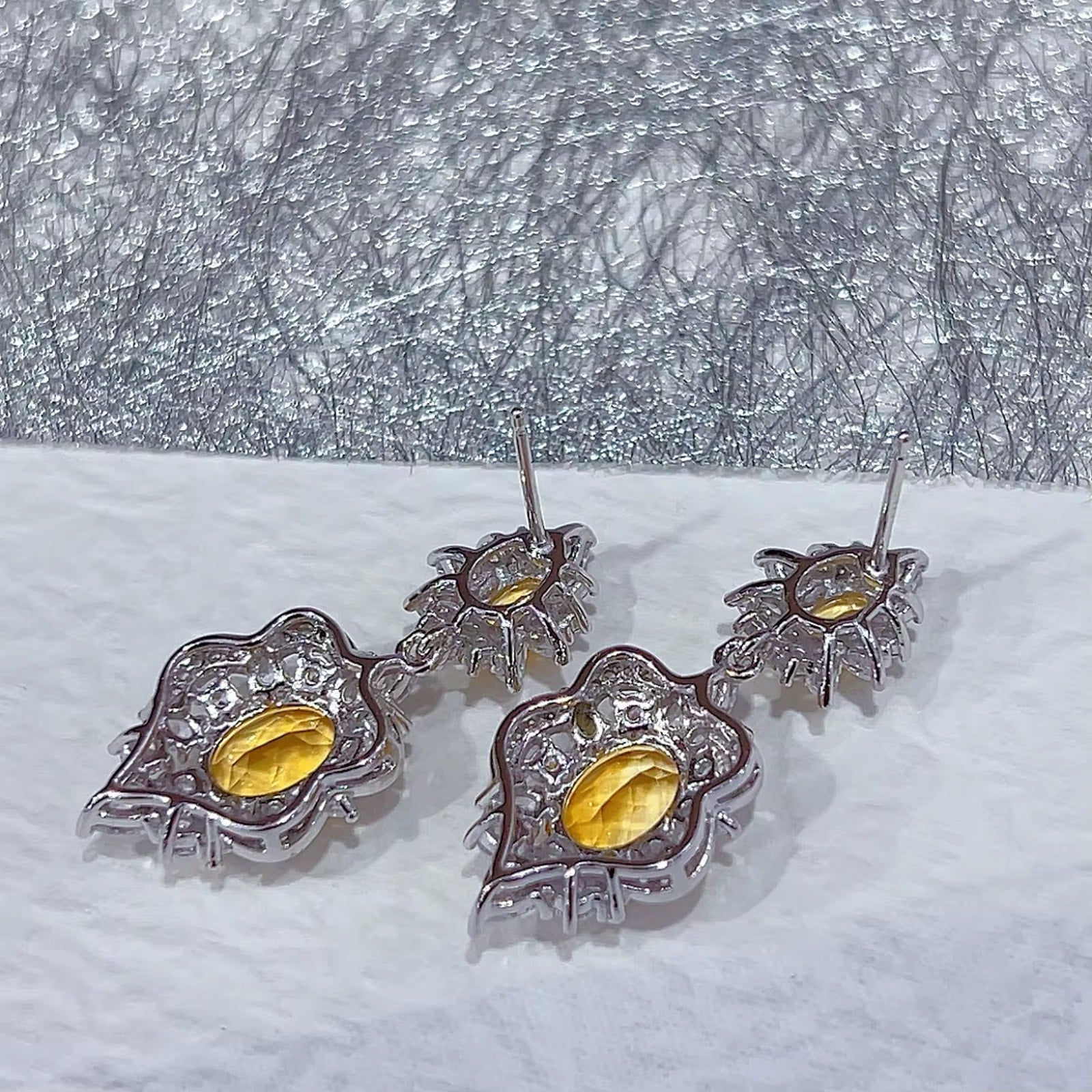 5.7CT Citrine Statement Earrings Platinum Plated Silver, VVS Natural Citrine