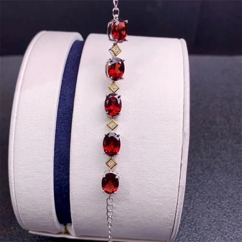 Red Garnet Gemstone Bracelet 6x8mm, Natural Garnet Tennis Bracelet