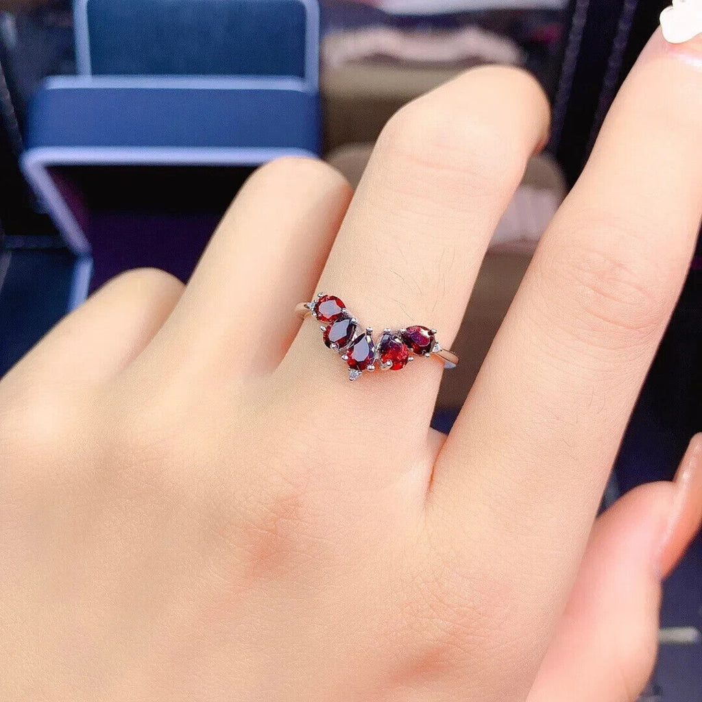 Dark Red Garnet Wedding Band Ring 3x4mm