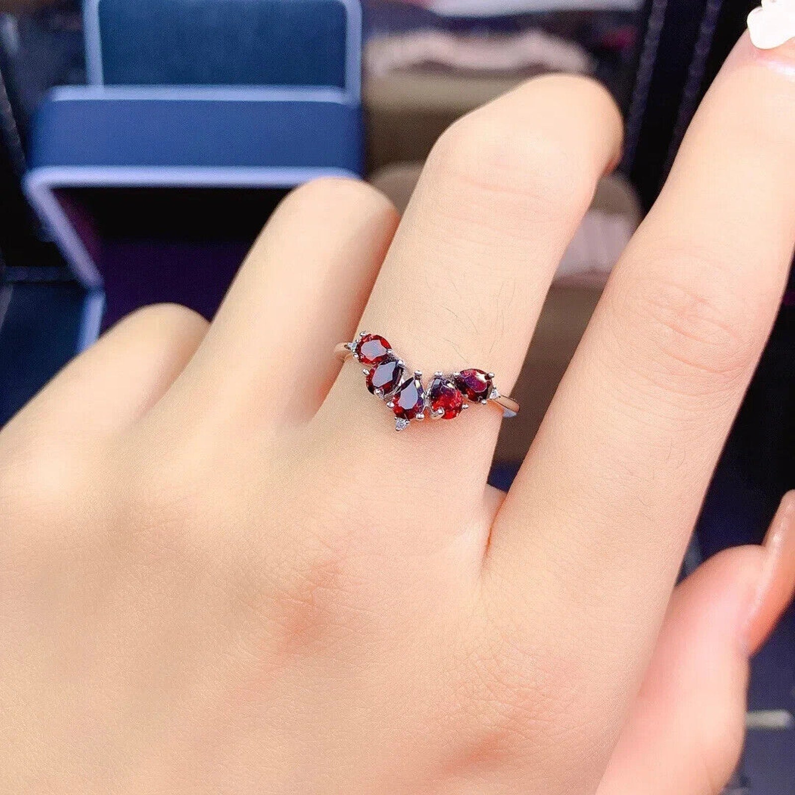 Dark Red Garnet Wedding Band Ring 3x4mm