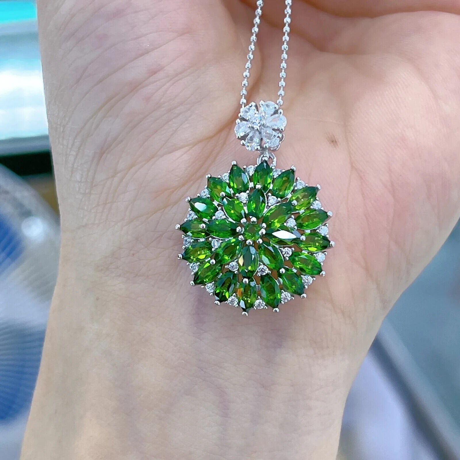 Chrome Diopside Pendant Necklace, Marquise Cut Chrome Diopside
